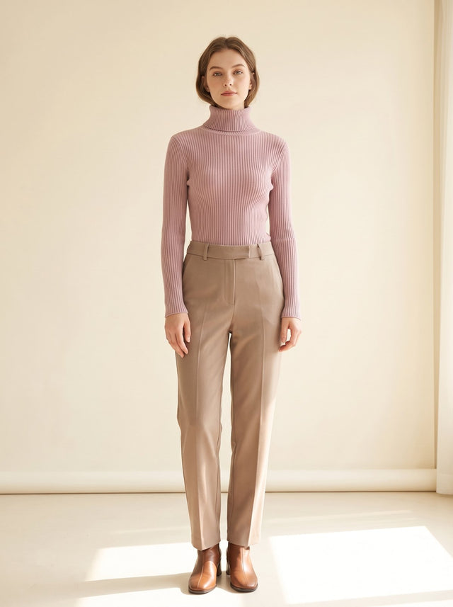 Women's Ribbed Turtleneck Knit Sweater Long Sleeve