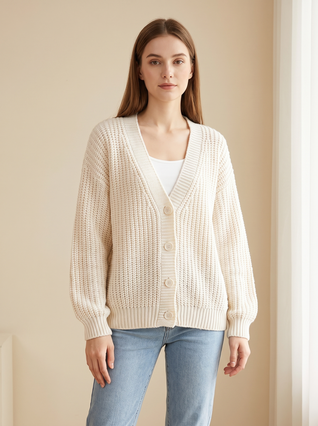 Women's Chunky Knit Cardigan Sweater Oversized Button Front
