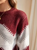 Women's Color Block Chevron Knit Sweater Dress