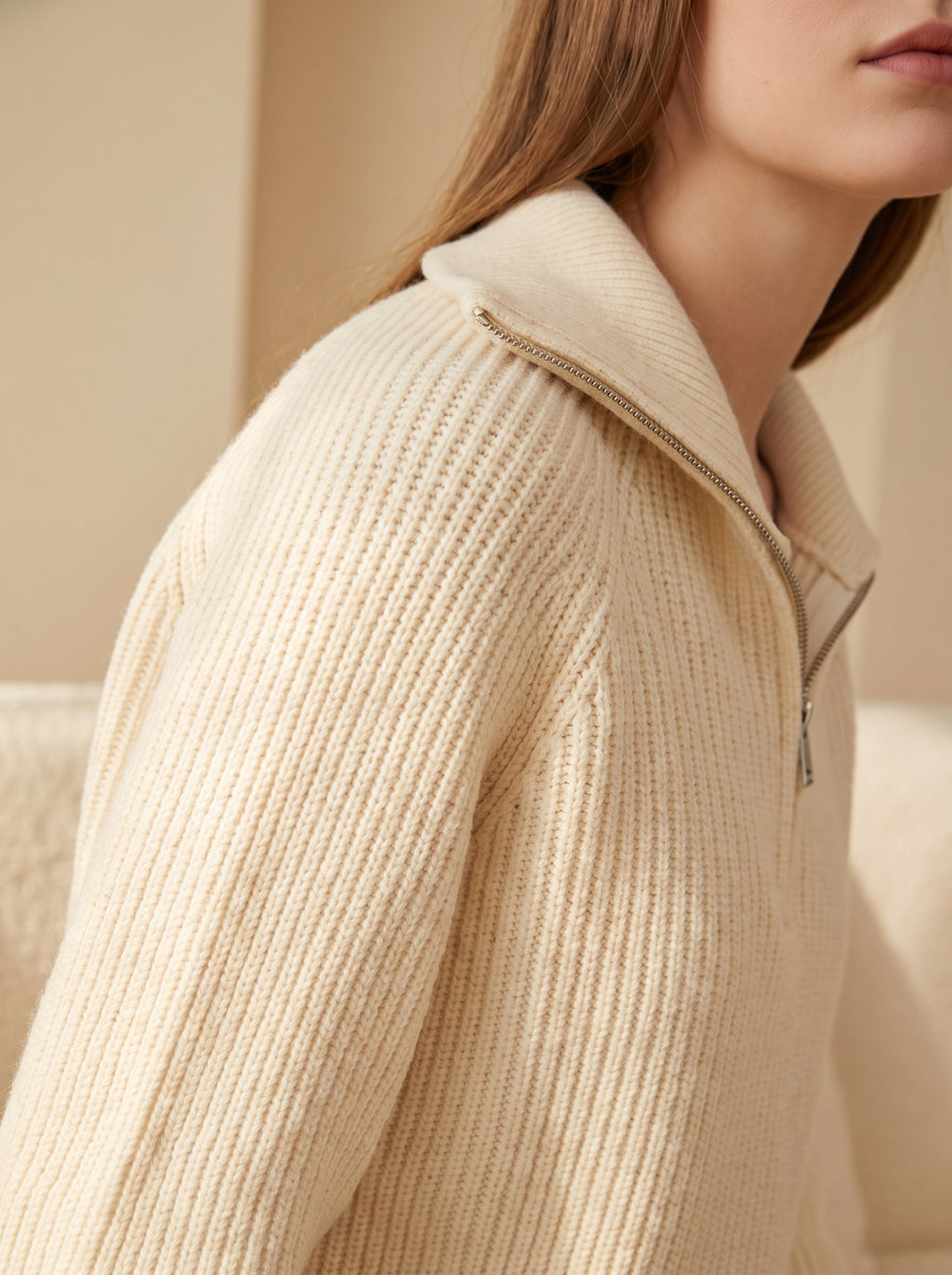 Women's Half Zip Mock Neck Knit Pullover Sweater