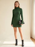 Women's Ribbed Turtleneck Bodycon Midi Sweater Dress