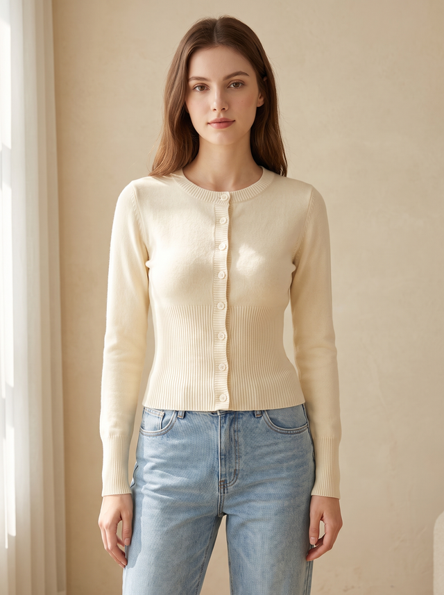 Women's Cardigan Sweater Fitted Ribbed Button Front Knit