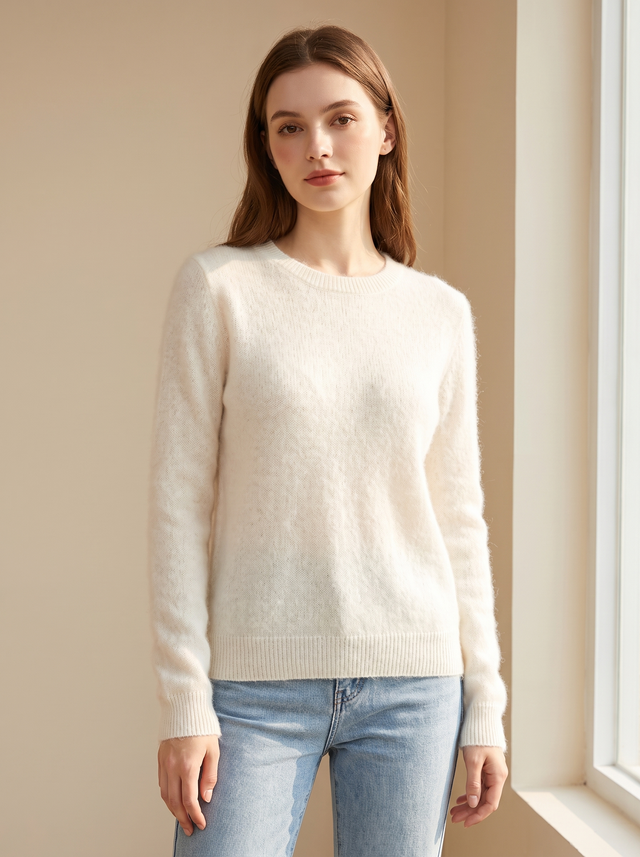 Women's Merino Wool Sweater Crew Neck Knit Pullover Soft