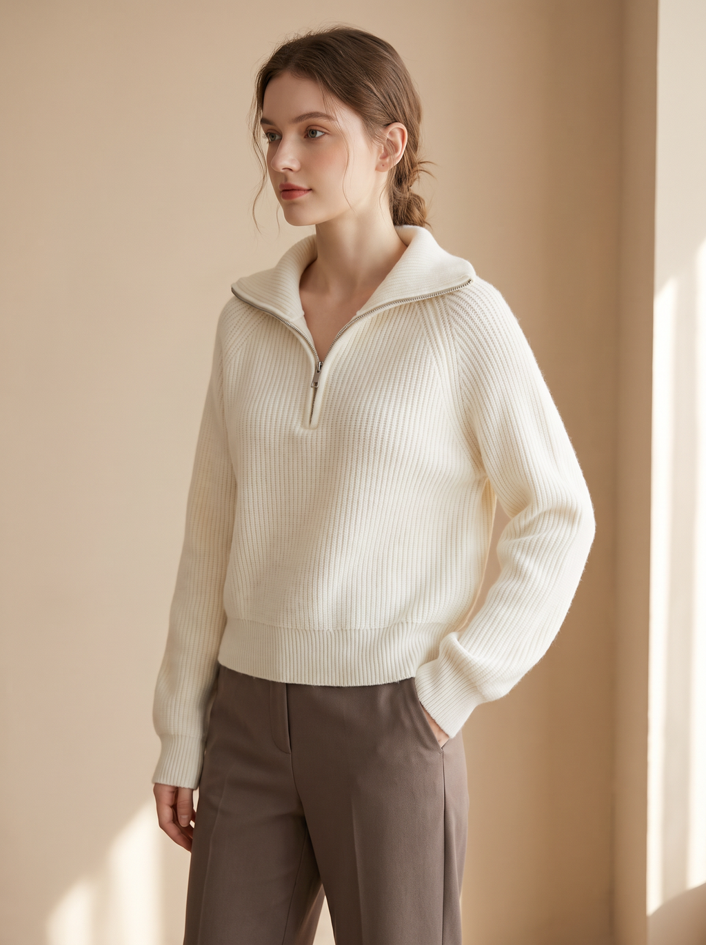 Women's Half Zip Mock Neck Knit Pullover Sweater