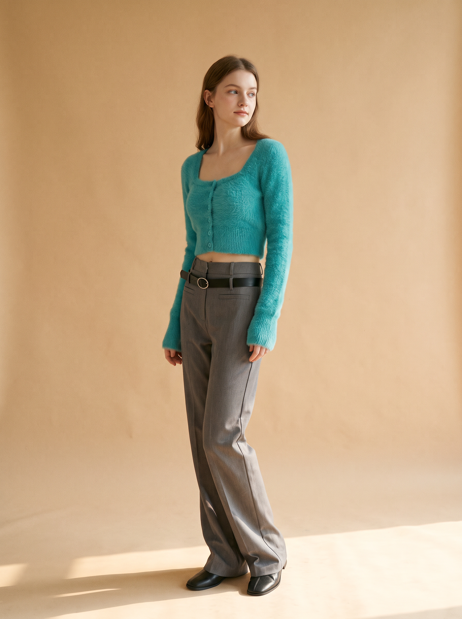 Women's Fuzzy Square Neck Button Knit Cardigan