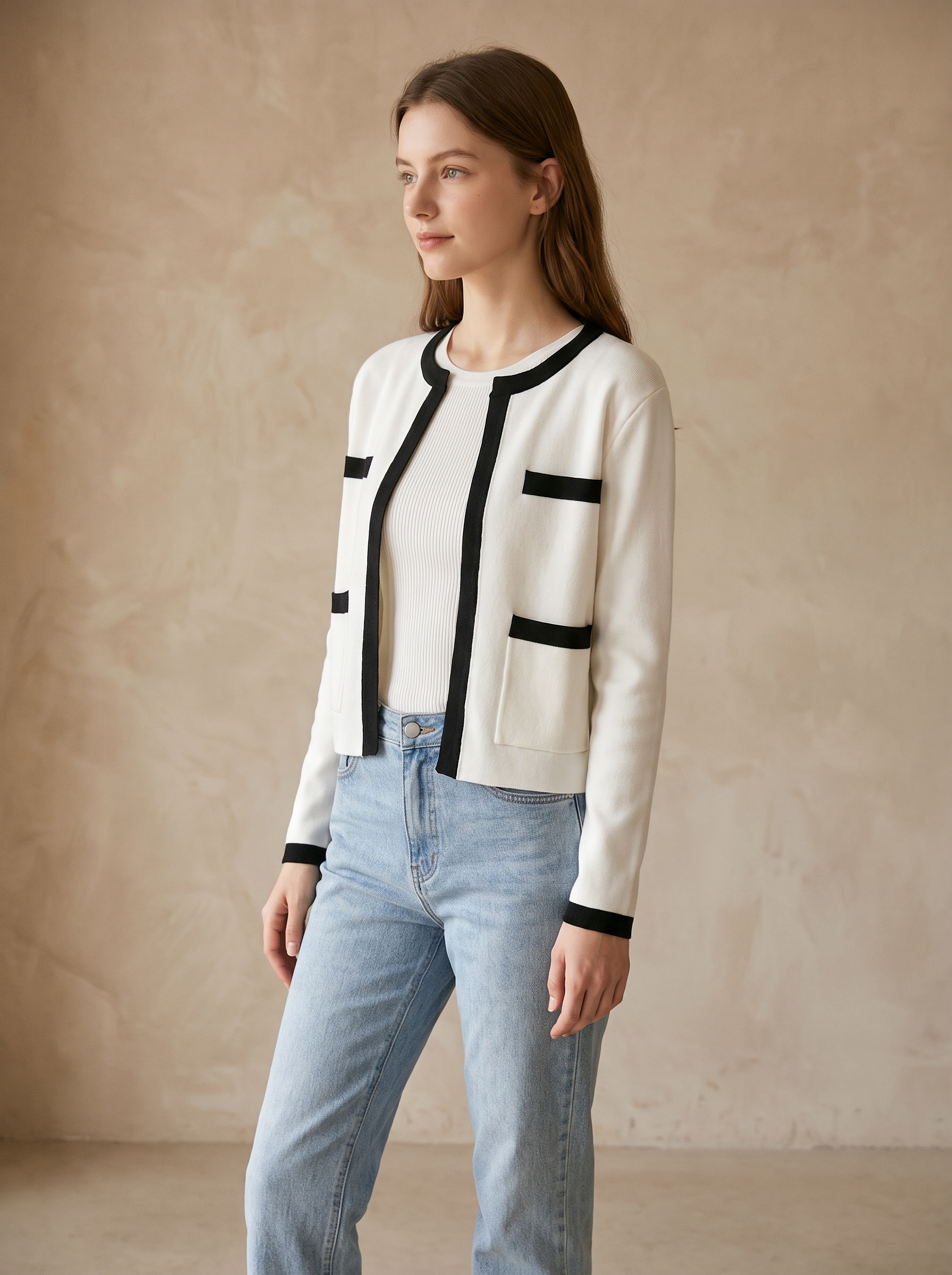 Women's Contrast Trim Knit Cardigan Sweater