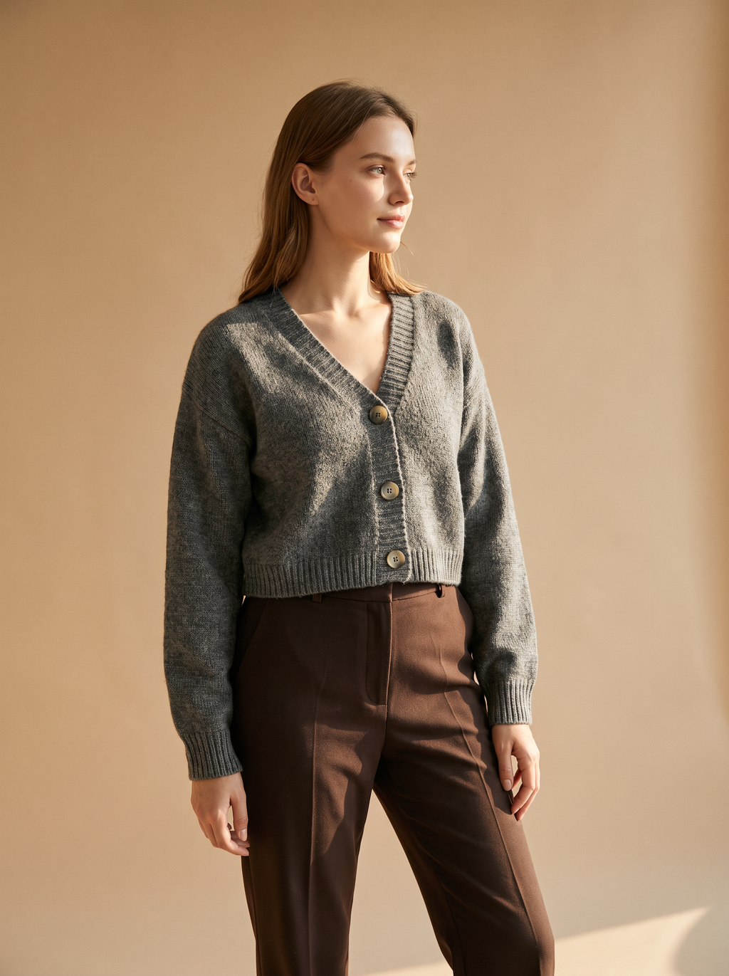 Women's V Neck Cropped Button Knit Cardigan