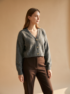 Women's V Neck Cropped Button Knit Cardigan