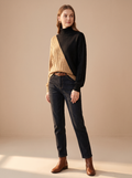 Women's Mock Neck Color Block Cable Knit Sweater