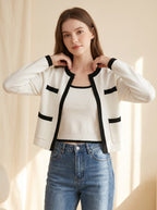 Women's Contrast Trim Knit Cardigan Sweater